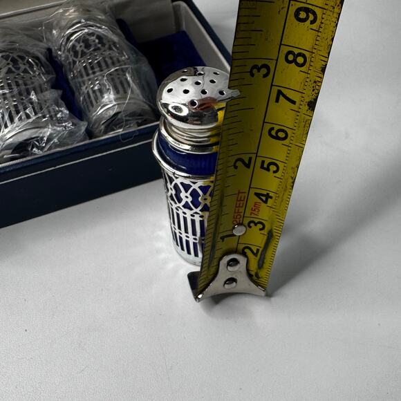 Vtg EALES SHEFFIELD Silverplate Cobalt Blue Salt Pepper Shaker 4 pc - Picture 4 of 5